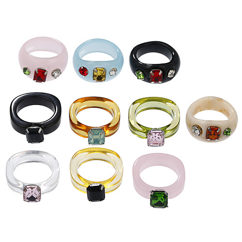 

10 Pcs Acrylic Cute Trendy Rings Set Colorful Resin Rings Y2k Style Rings Retro Candy Rings Unique Square Gem Stackable Chunky Ring for Women and Girls js000050-2