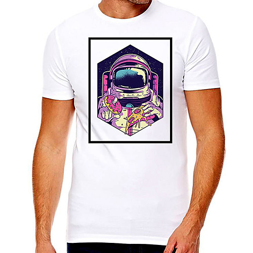 

Men's Unisex Tee T shirt Hot Stamping Graphic Prints Astronaut Plus Size Print Short Sleeve Casual Tops Cotton Basic Designer Big and Tall White