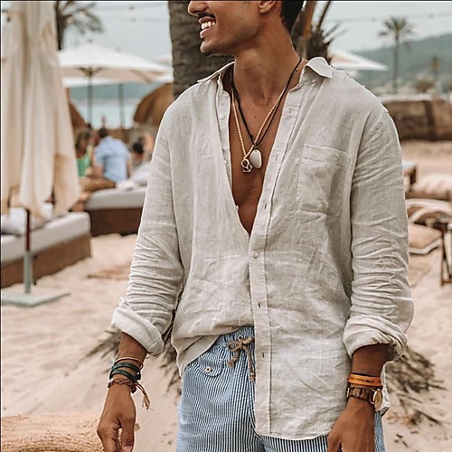 

Men's Shirt Solid Colored Button-Down Long Sleeve Casual Tops Casual Fashion Breathable Comfortable Green White