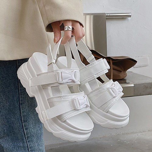 

Women's Sandals Sporty Sandals Chunky Heel Round Toe Rubber PU White Black