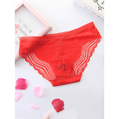 

Women's Lace / Print Brief Micro-elastic High Waist 1 PC Wine One-Size