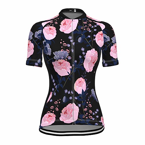 

21Grams Women's Short Sleeve Cycling Jersey Summer Spandex Black Floral Botanical Bike Top Mountain Bike MTB Road Bike Cycling Quick Dry Moisture Wicking Sports Clothing Apparel / Stretchy