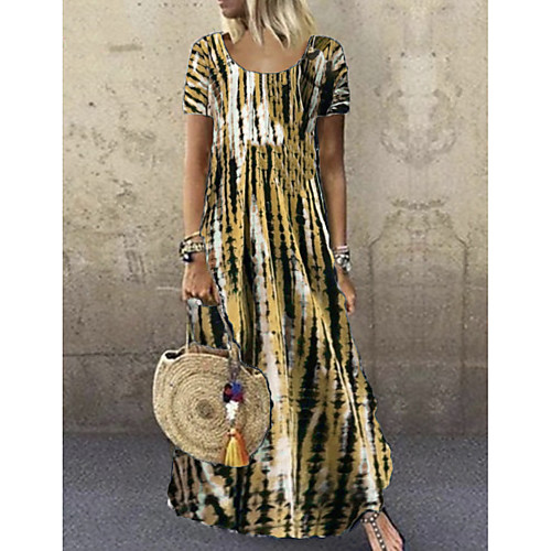 

Women's Loose Maxi long Dress Blue Purple Yellow Gray Green White Black Red Short Sleeve Print Summer Casual 2021 S M L XL XXL 3XL 4XL 5XL