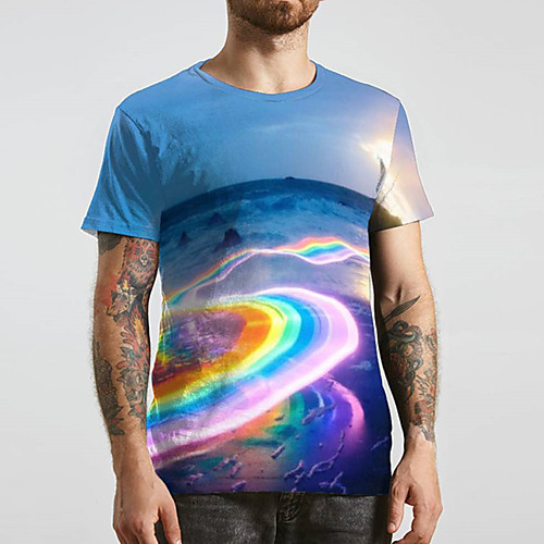 

Men's Tee T shirt 3D Print Rainbow Graphic Prints Print Short Sleeve Daily Tops Casual Designer Big and Tall Blue