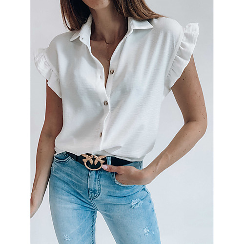 

Women's Blouse Shirt Plain Ruffle Button Shirt Collar Basic Streetwear Tops White Blushing Pink Black