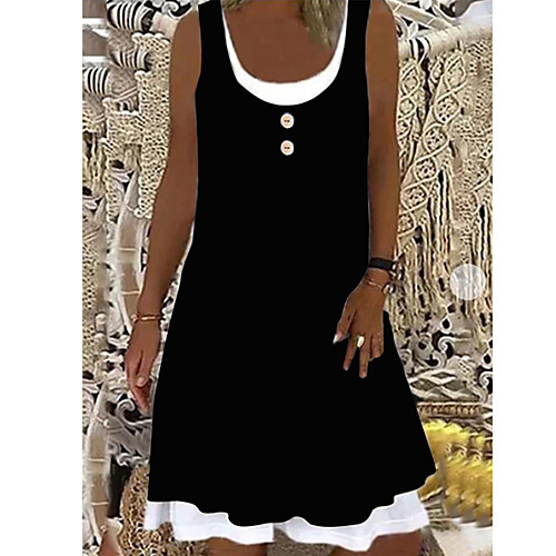 

Women's Loose Knee Length Dress Gray khaki Black Dark Blue Sleeveless Solid Color Summer Casual 2021 S M L XL XXL XXXL