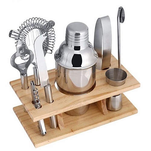 

9 Pieces Cocktail Shaker Set with Thick Bamboo Stand Bartender Kit Silver 550ml or 750ml Stainless Steel for Shaker Cocktail Making Set Bar Tools
