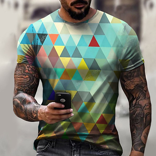 

Men's Tee T shirt Shirt 3D Print Graphic Geometry Plus Size Short Sleeve Casual Tops Basic Designer Slim Fit Big and Tall A B C