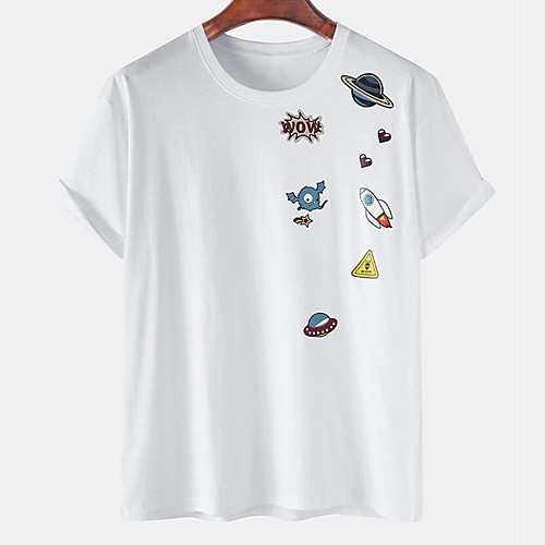 

Men's Unisex Tee T shirt Hot Stamping Graphic Prints Rocket Interstellar Plus Size Print Short Sleeve Casual Tops Cotton Basic Designer Big and Tall White Black