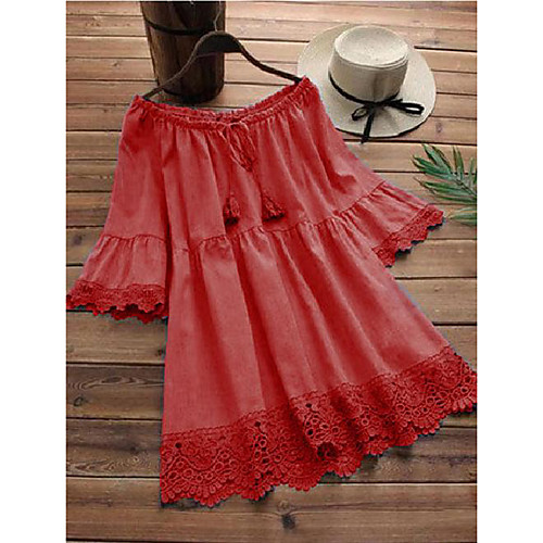 

Women's Plus Size Tops Blouse Shirt Plain Lace Half Sleeve Off Shoulder Spring Summer Purple Gray Black Big Size L XL XXL XXXL 4XL