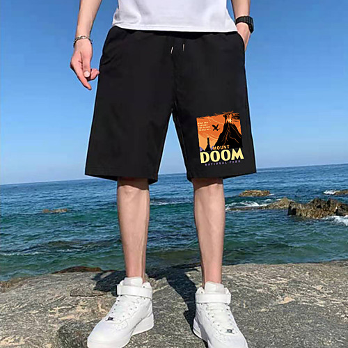 

Men's Shorts Sports Casual Daily Shorts Pants Letter Short Drawstring Pocket Print Black