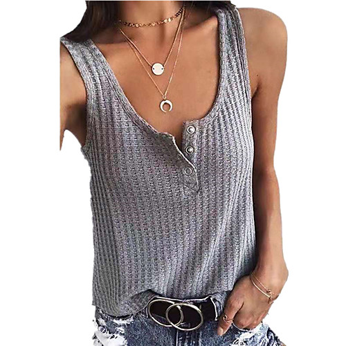 

Women's Tank Top Vest Plain Button U Neck Basic Streetwear Tops White Blue Yellow