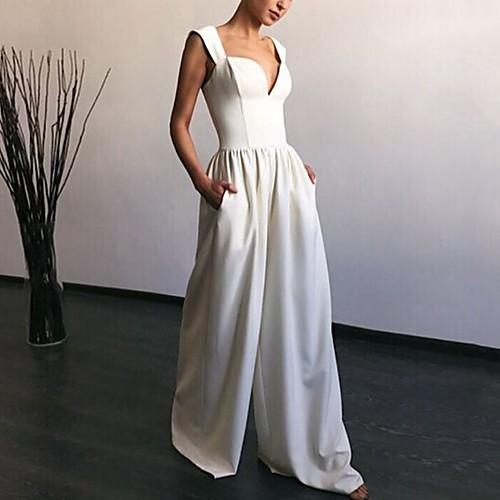 

Women's Casual Sexy Party Wedding Casual 2021 White Jumpsuit Solid Color / V Neck
