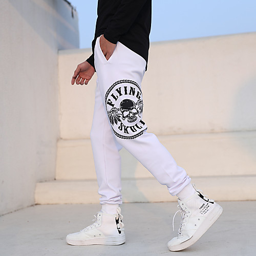 

Men's Athleisure Sports Outdoor Sports Casual Sports Pants Sweatpants Pants Skull Letter Full Length Print White Black