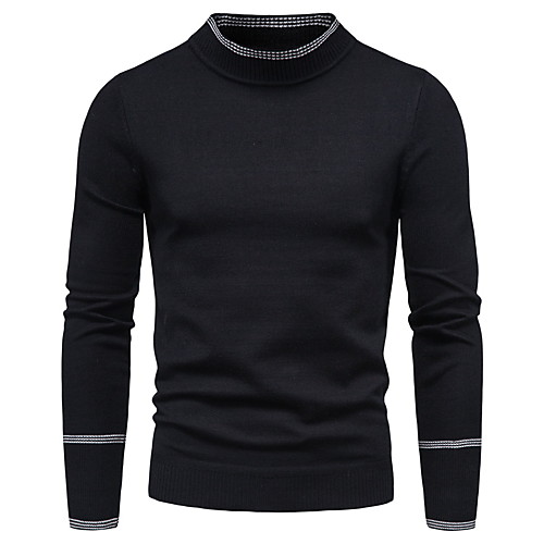 

Men's Stripe Striped Sweater Long Sleeve Sweater Cardigans Turtleneck Black Light gray Dark Gray