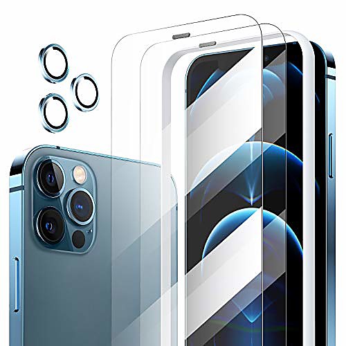 

meifigno 2 pack tempered glass screen protector compatible for iphone 12 pro max, with 3 pics separated camera lens protectors, [9h hardness][3d full coverage] designed for 12 pro max 6.7 inch