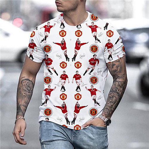 

Men's Unisex Tee T shirt Shirt 3D Print Graphic Prints Football Print Short Sleeve Daily Tops Casual Designer Big and Tall Red / White