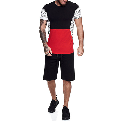 

Men's Sporty Casual / Sporty Breathable Soft Holiday Beach Shorts Suit Pants Patchwork Short Drawstring Elastic Waist Deep Blue Red Yellow Light Blue