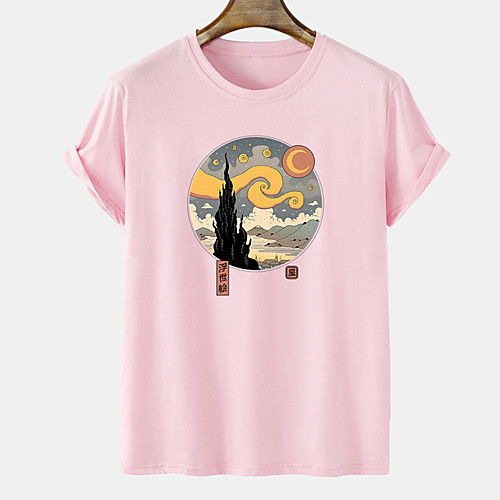 

Men's Unisex Tee T shirt Hot Stamping Galaxy Graphic Prints Plus Size Short Sleeve Casual Tops Cotton Basic Designer Big and Tall Blue Blushing Pink Orange