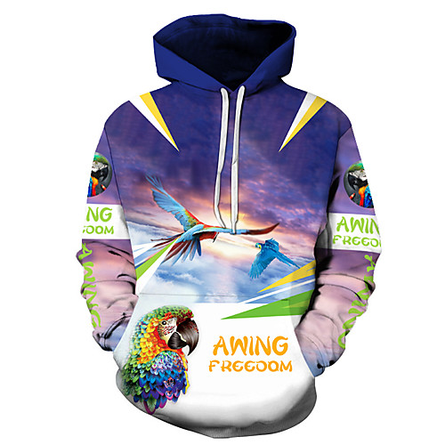 

Men's Unisex Plus Size Pullover Hoodie Sweatshirt Graphic Prints Parrot Print Hooded Casual Daily Holiday 3D Print Basic Designer Hoodies Sweatshirts Long Sleeve Blue Purple Green