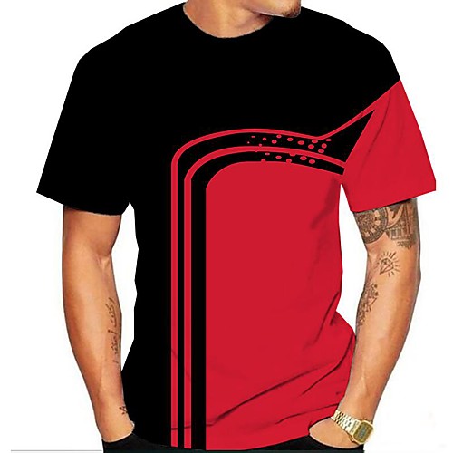 

Men's Unisex Tee T shirt 3D Print Color Block Graphic Prints Plus Size Print Short Sleeve Casual Tops Basic Designer Big and Tall Red