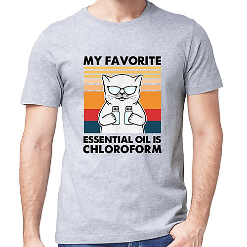 

Men's Unisex Tee T shirt Hot Stamping Cat Graphic Prints Letter Plus Size Print Short Sleeve Casual Tops Cotton Basic Designer Big and Tall Black Light gray