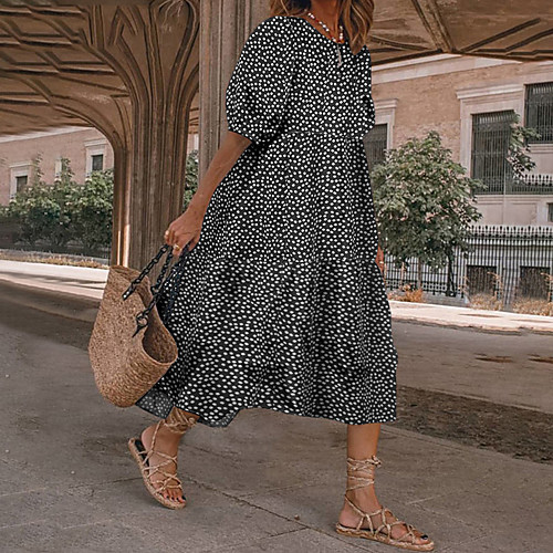

Women's A Line Dress Knee Length Dress Polka dot-black Wave point-red Polka dot-yellow Polka dot-green Short Sleeve Grid Pattern Spring Summer Casual 2021 S M L XL XXL 3XL 4XL 5XL / Cotton / Cotton
