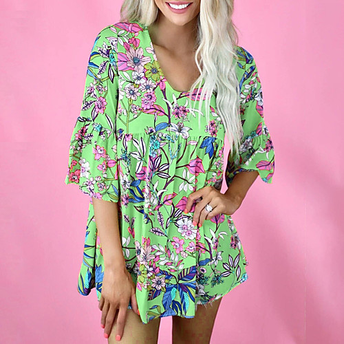 

Women's T Shirt Dress Tee Dress Short Mini Dress Purple Yellow Blushing Pink khaki Green Sky Blue White Short Sleeve Floral Spring Summer Casual 2021 S M L XL XXL