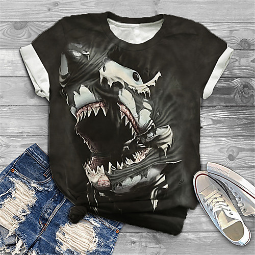 

Women's Plus Size Tops T shirt Graphic Animal Print Short Sleeve Crewneck Basic Black Big Size XL XXL 3XL 4XL 5XL / Holiday