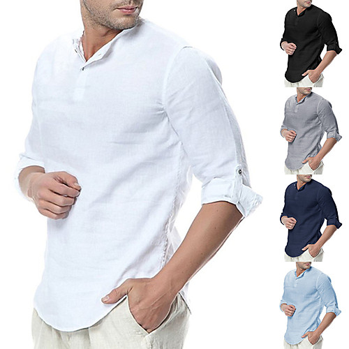 

Men's Shirt Solid Colored Button-Down Half Sleeve Casual Tops Casual Fashion Breathable Comfortable Standing Collar Gray White Black