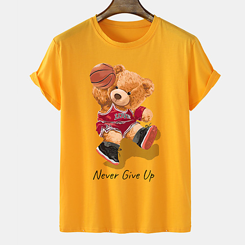 

Men's Unisex Tee T shirt Hot Stamping Graphic Prints Toy Bear Plus Size Short Sleeve Casual Tops Cotton Basic Designer Big and Tall Blue Blushing Pink Orange