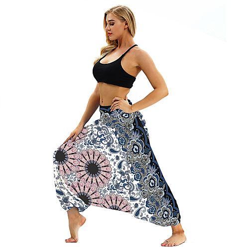 

Women's High Waist Yoga Pants Harem Smocked Waist Bloomers Quick Dry Lightweight Breathable Bohemian Hippie Boho Dark Green Burgundy Green Cotton Fitness Gym Workout Pilates Summer Sports Activewear