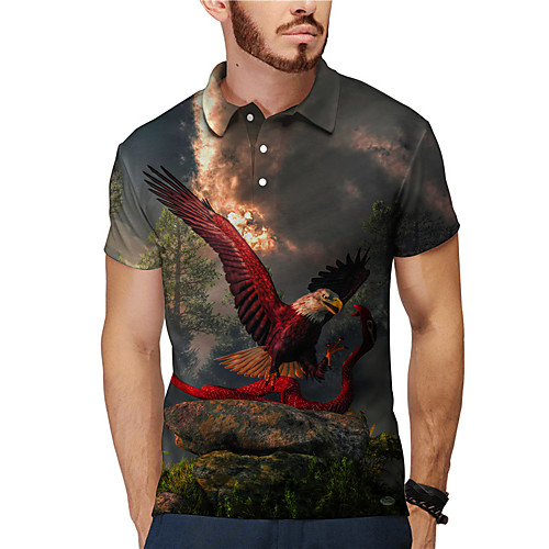 

Men's Golf Shirt Tennis Shirt 3D Print Eagle Animal Button-Down Short Sleeve Street Tops Casual Fashion Cool Blue / Sports