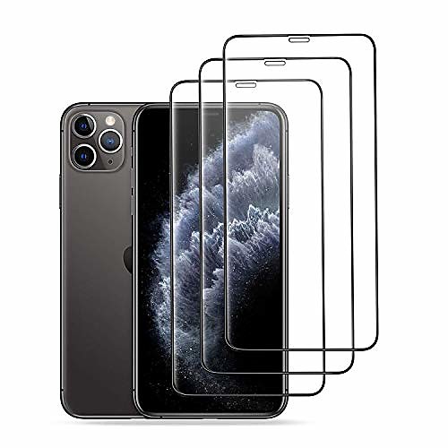 

amnie [3 pieces tempered glass protective film for iphone 11 pro max and iphone xs max [6.5 inch], 9h hardness, hd, anti-scratch, anti-oil, anti-bubbles, cover-friendly, [2.5d round edge] - black