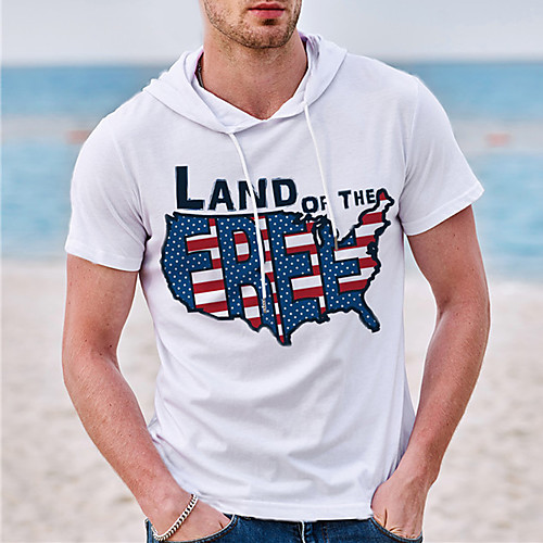 

Men's Unisex Tee T shirt Shirt Hot Stamping Graphic Prints American Flag Independence Day Letter Plus Size Short Sleeve Casual Tops Cotton Basic Designer Big and Tall Hooded White / Summer