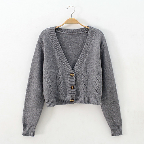 

Women's Solid Color Cardigan Long Sleeve Sweater Cardigans V Neck Oatmeal Black off-white
