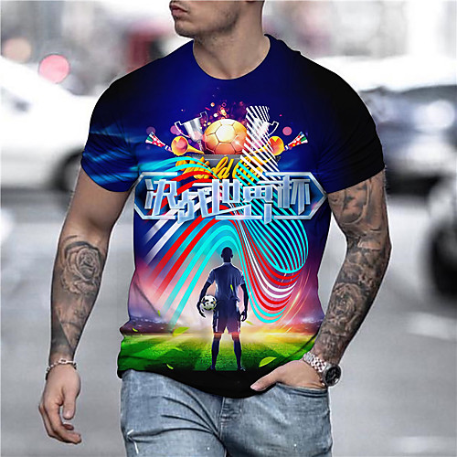 

Men's Unisex Tee T shirt Shirt 3D Print Graphic Prints Football Print Short Sleeve Daily Tops Casual Designer Big and Tall Blue