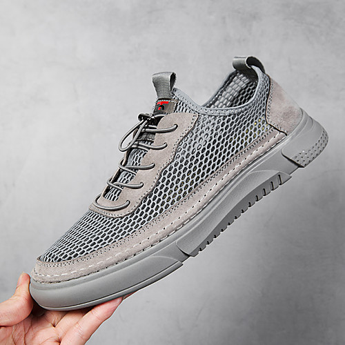 

Men's Sneakers Crochet Leather Shoes Business Sporty Casual Daily Outdoor Nappa Leather Mesh Breathable Handmade Non-slipping Booties / Ankle Boots Almond Gray Fall Summer