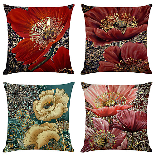 

Floral Double Side Cushion Cover 4PC Soft Decorative Square Throw Pillow Cover Cushion Case Pillowcase for Bedroom Livingroom Superior Quality Machine Washable Outdoor Cushion for Sofa Couch Bed Chair