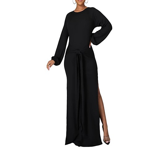 

Women's A Line Dress Maxi long Dress White Black Red Long Sleeve Solid Color Summer Casual 2021 S M L XL