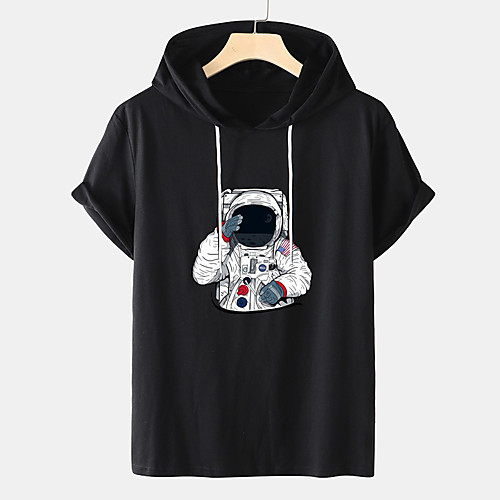 

Men's Unisex Tee T shirt Hot Stamping Graphic Prints Astronaut Plus Size Short Sleeve Casual Tops Cotton Basic Designer Big and Tall White Black Orange