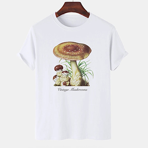 

Men's Unisex Tee T shirt Hot Stamping Graphic Prints Mushroom Plus Size Print Short Sleeve Casual Tops Cotton Basic Designer Big and Tall White Gray