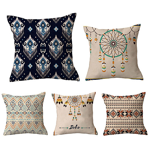 

Boho Double Side Cushion Cover 5PC Faux Linen Soft Decorative Square Throw Pillow Cover Cushion Case Pillowcase for Sofa Bedroom Superior Quality Machine Washable