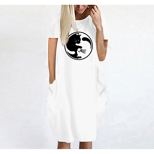 

Women's T Shirt Dress Tee Dress Knee Length Dress Blue Yellow Fuchsia Gray Green White Black Short Sleeve Animal Spring Summer Round Neck Casual Oversized 2021 S M L XL XXL 3XL 4XL 5XL