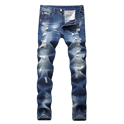 

Men's Chino Ripped Casual Daily Jeans Chinos Pants Solid Colored Full Length Pocket Blue