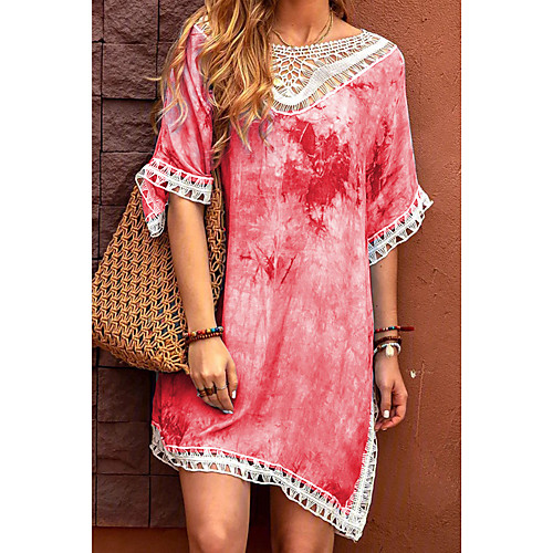 

Women's Shift Dress Knee Length Dress Blue Purple Blushing Pink Red Half Sleeve Print Spring Summer Casual 2021 S M L XL / Cotton / Cotton