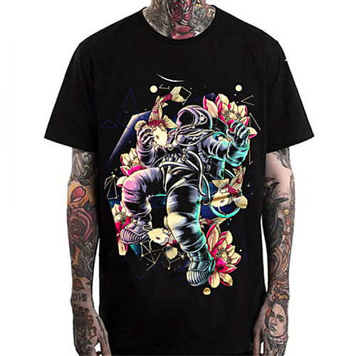 

Men's Unisex Tee T shirt Hot Stamping Graphic Prints Astronaut Plus Size Zero two Print Short Sleeve Casual Tops Cotton Basic Designer Big and Tall Black