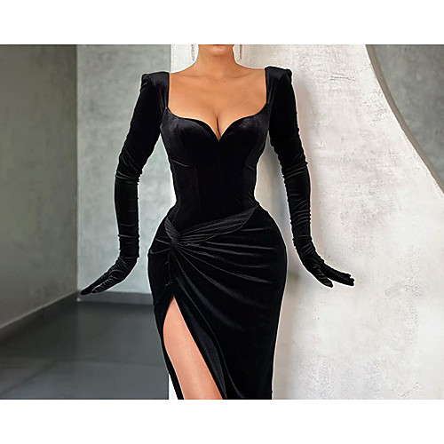 

Women's Sheath Dress Maxi long Dress Black Long Sleeve Solid Color Summer Casual 2021 S M L