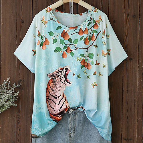 

Women's Plus Size Tops T shirt Pattern Short Sleeve Round Neck Blue Big Size L XL XXL XXXL 4XL