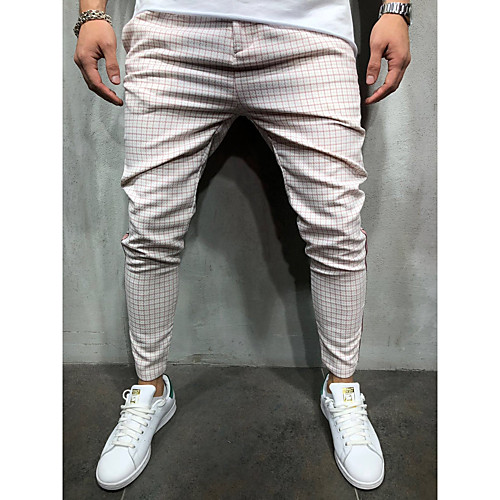 

Men's Basic Casual / Sporty Soft Casual Daily Pants Chinos Pants Solid Colored Full Length Grass Green White Blushing Pink